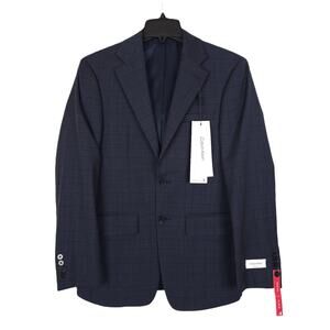 Calvin Klein Men's Slim-Fit Infinite Stretch Wool Suit Jacket Navy Plaid 36S NWT